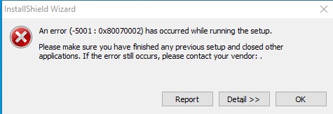 Windows Fehler -5001 : 0x80070002