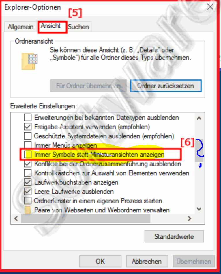 fehlende Option "immer Symbole statt Miniaturansichten anzeigen" - keine Miniaturansicht im...