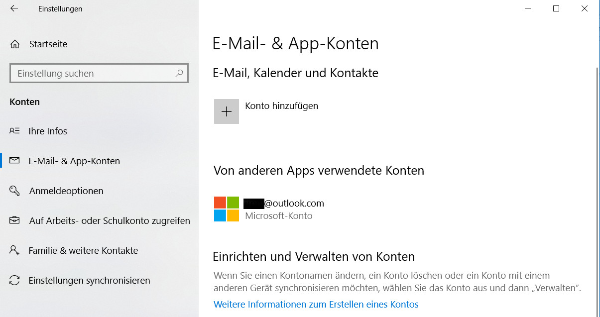 Windows 10 Info-Center sagt: Ihre Outlook-Kontoeinstellungen sind veraltet