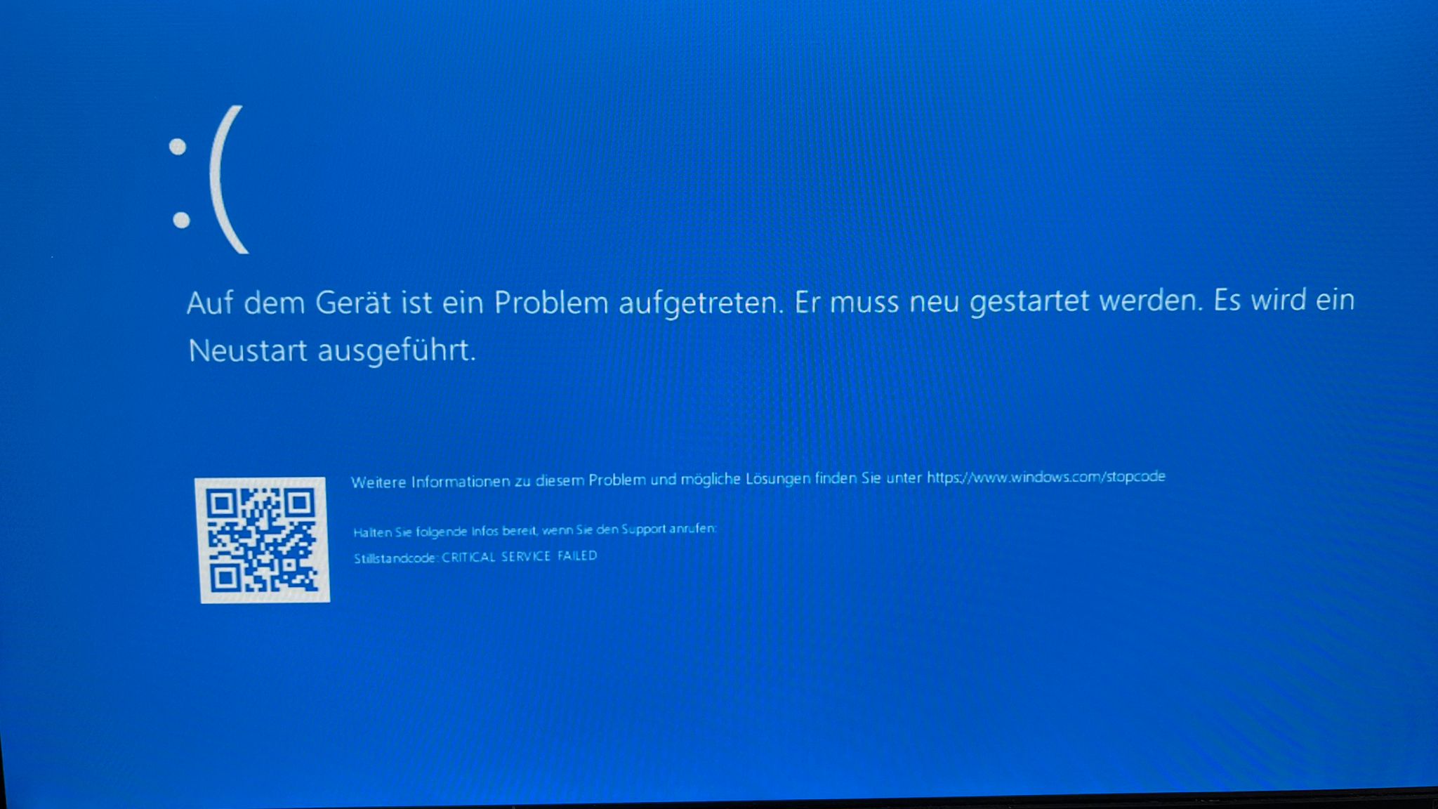 Critical Service Failed BSoD