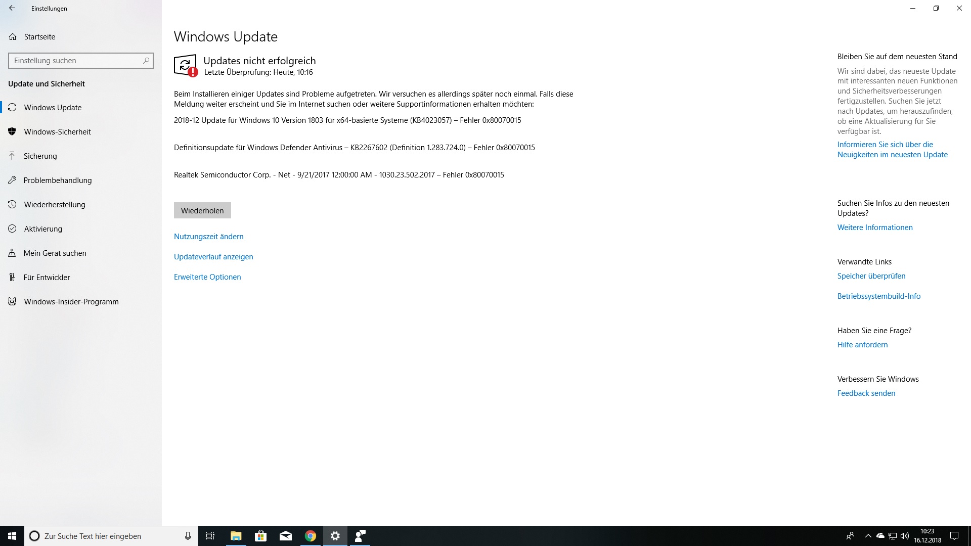 Windows Update funktioniert nicht – Fehler 0x80070015