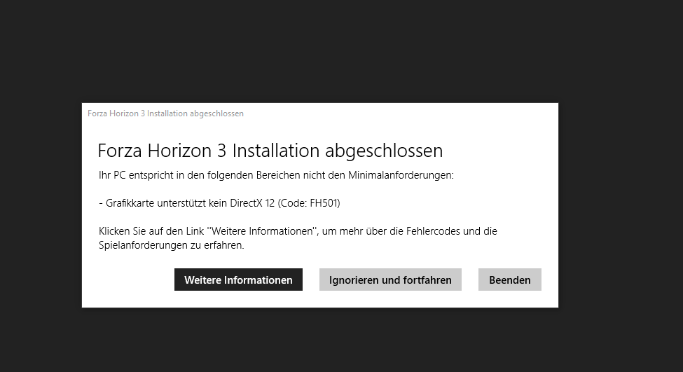 Forza Horizon 3 und 4 , Fehlercode: FH501
