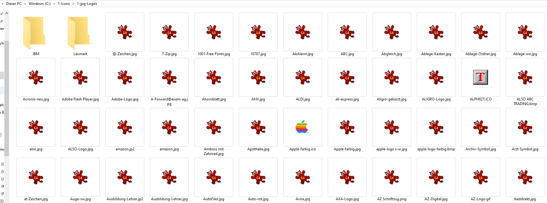 jpg-Files werden unterschiedlich dargestellt: einmal als Programm-Symbol (IrfanView) und...