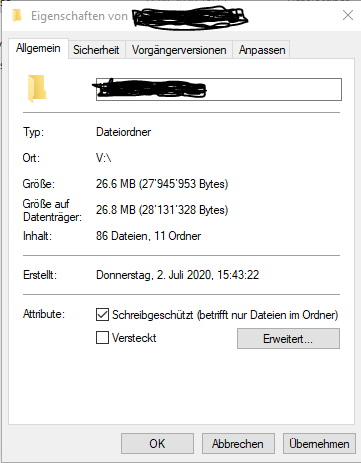 Ordner Eigenschaften Schreibgeschützt