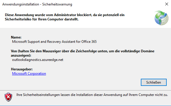 Anwendungsinstallation Sicherheitswarnung