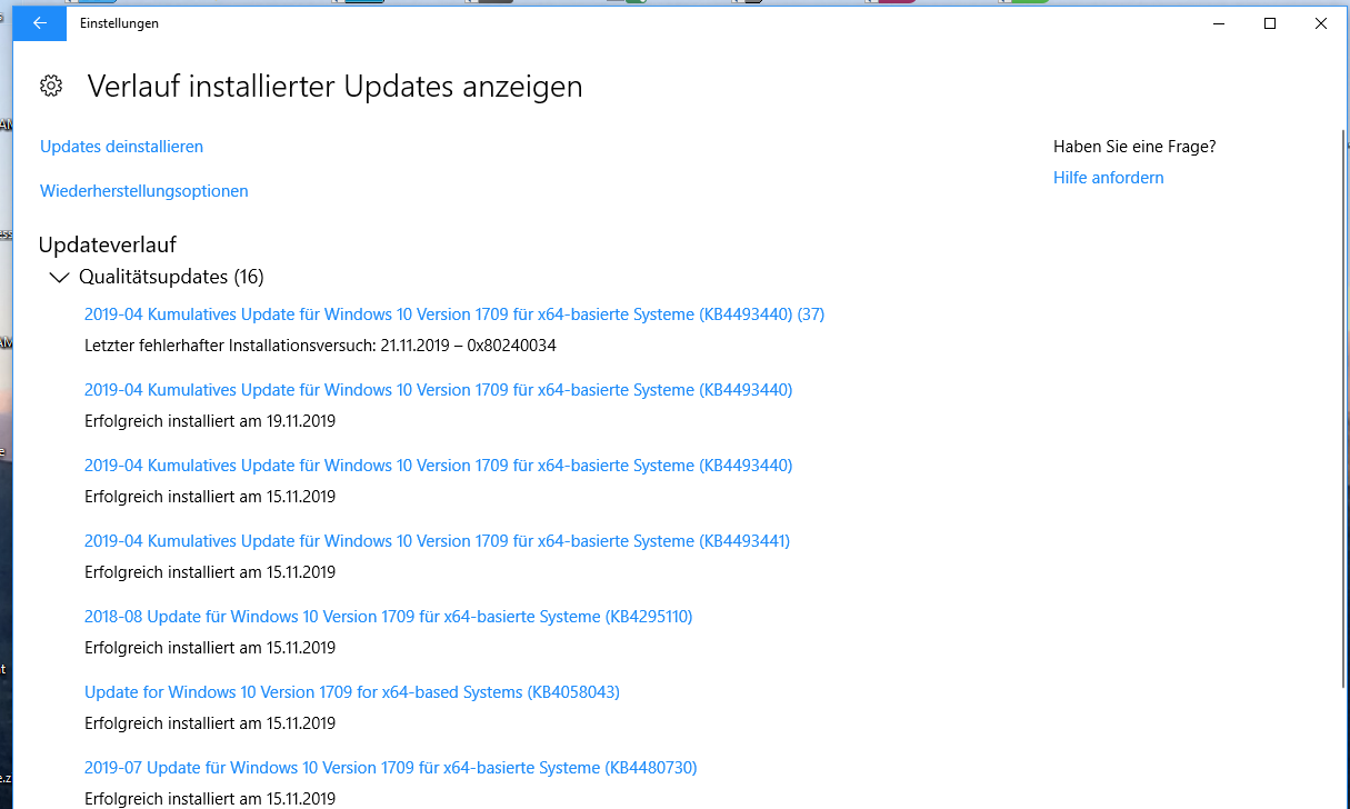 Windows 10 - 1709 Update-Probleme mit KB4493440