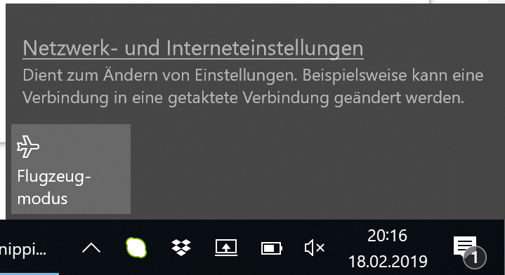 Netzwerk Connectivity Center von Taskleiste spurlos verschwunden