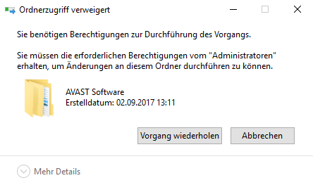 Kann Ordner nicht löschen, da ich angeblich als Adminstator keine Berechtigungen habe.