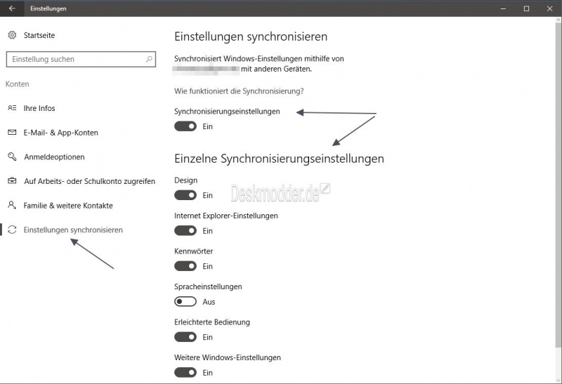 Einstellungen synchronisieren