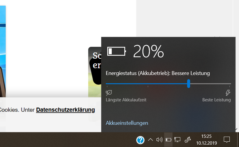 Seit einem Update (?) keine Anzeige der Akku Restlaufzeit mehr - nur Prozentangabe