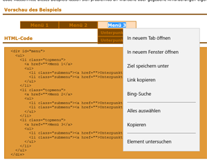Pulldown Menues (hover) mit Microsoft Edge auf Surface Touch