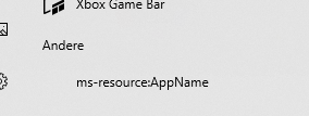 Startmenü mit Name "ms-resource:AppName"