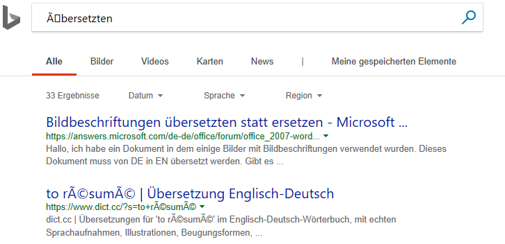 Seit Windows Build 1809: Bing stellt Sonderzeichen nicht richtig dar