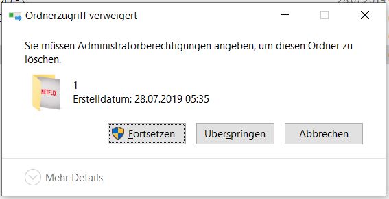 Windows 10 pro; Bug in "Ordner löschen" nach dem Mai-Update auf Version 1903