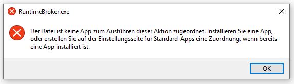 Fehlermeldung: Der Datei ist keine App zum Ausführen dieser Aktion zugeordnet
