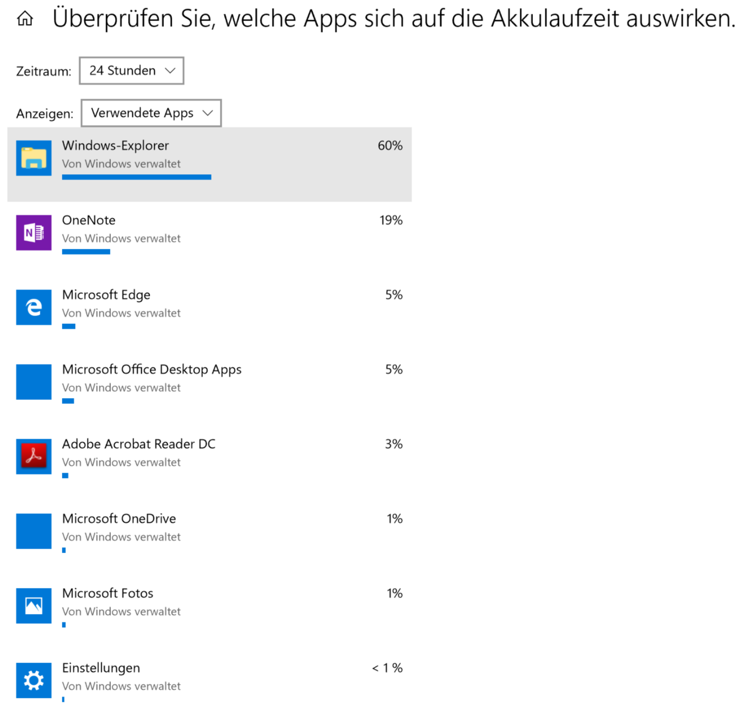 Akkulaufzeit, Windows-Explorer