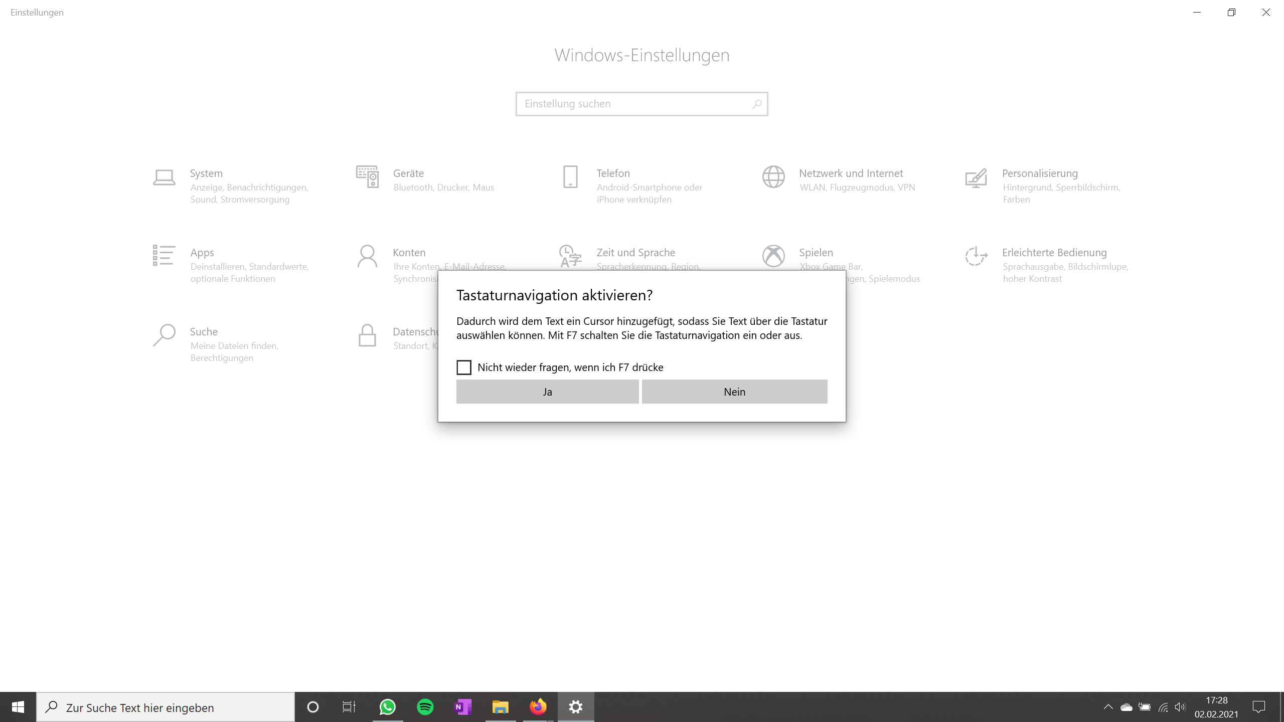 Windows 10 Tastaturnavigation