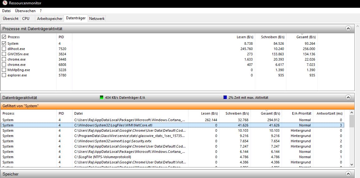Information zu C:\Windows\System32\LogFiles\WMI\NetCore.etl