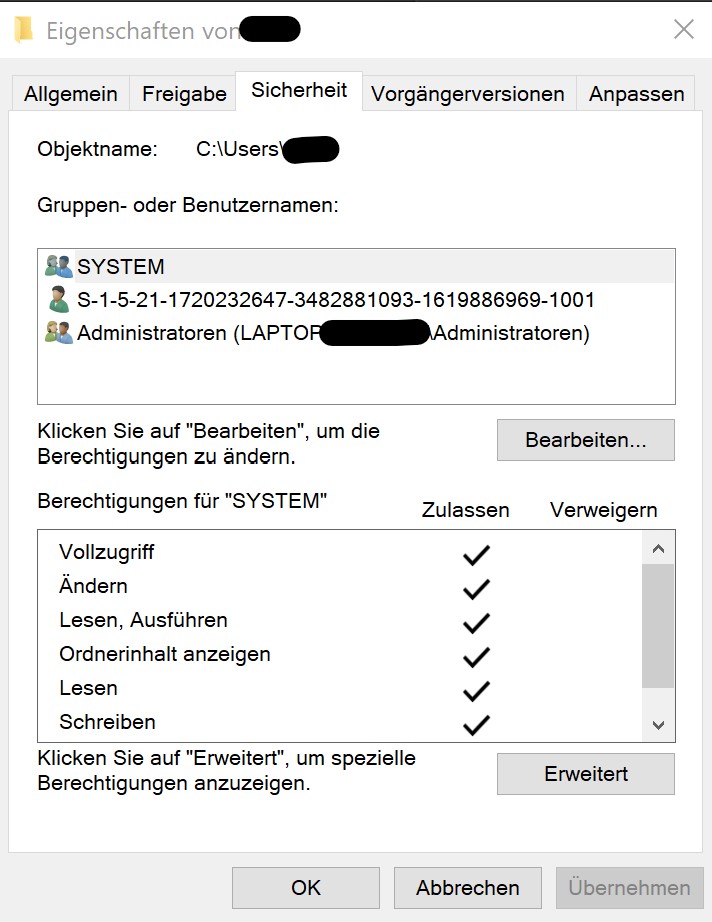 Windows 10 User Berechtigungen