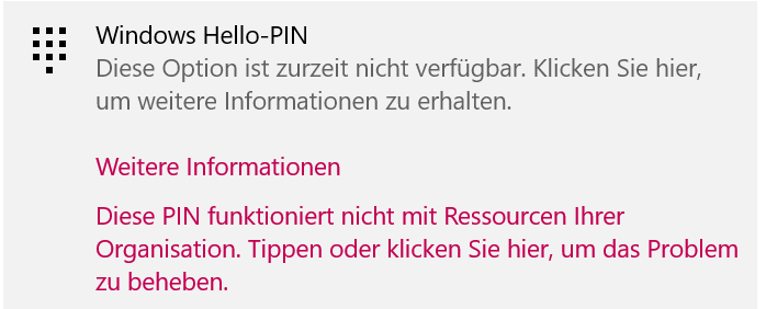 Einrichten Windows Hello-PIN und Fingerabdruckerkennung nicht möglich