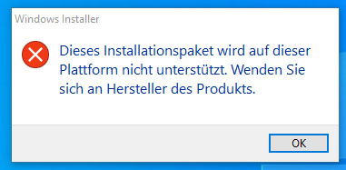 Dieses Installationspaket wird auf dieser Plattform nicht unterstützt.