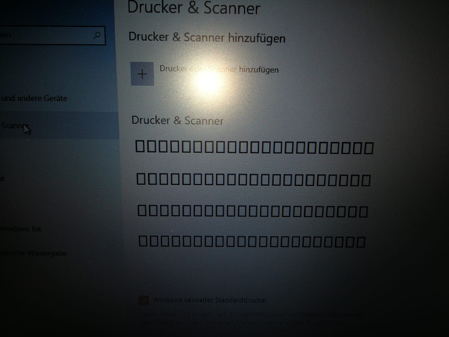 Unter Windows 10 werden die Symbole für die Geräte (Drucker,Bluetooth,etc)nicht richtig...