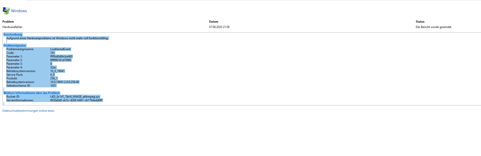 hey ich habe eine frage mit mein pc zu LKD_0x141_Tdr:6_IMAGE_atikmpag.sys