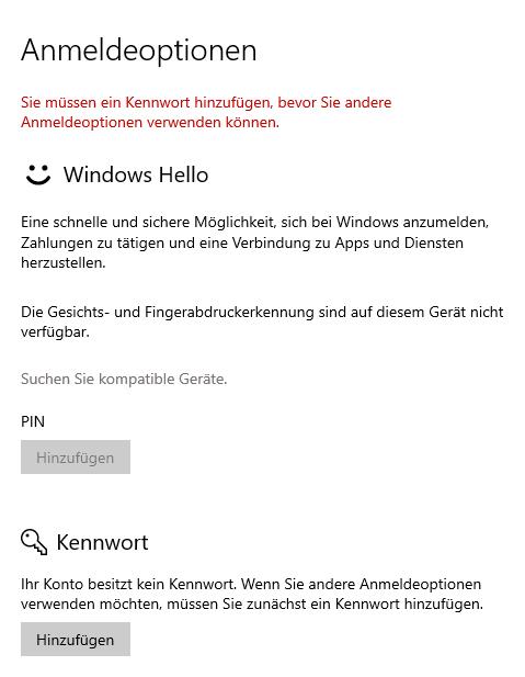 Kennwort für Windows 10 (Version 1809) verschwunden
