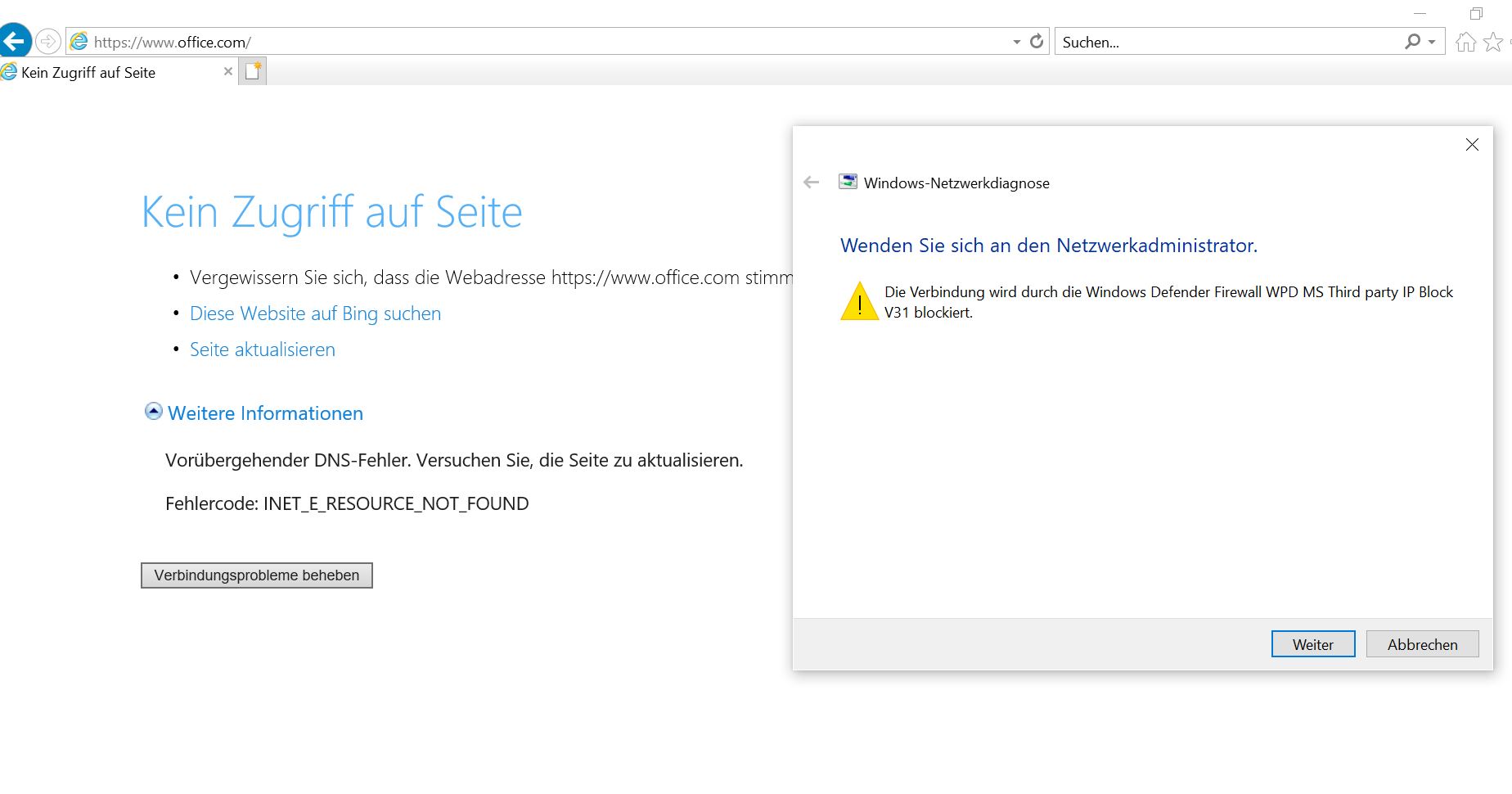 Windows Defender Firewall bolckiert office.com/setup