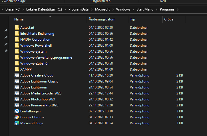 Program Icons missing in Windows search after system reset