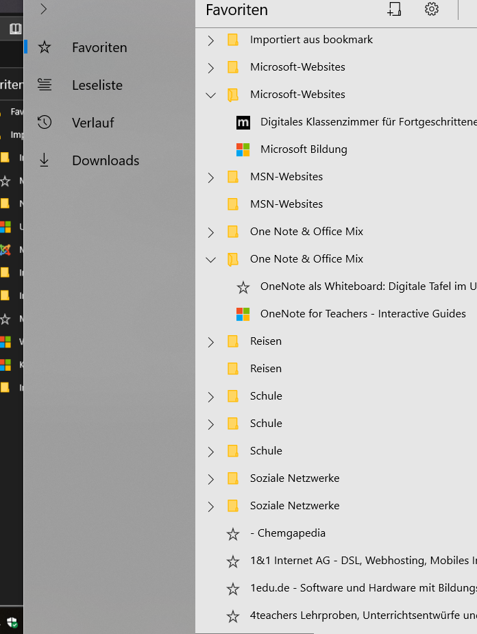Mehrfachanzeige der Favoriten in Edge, Inhalt der Unterordner finden sich auch außerhalb...