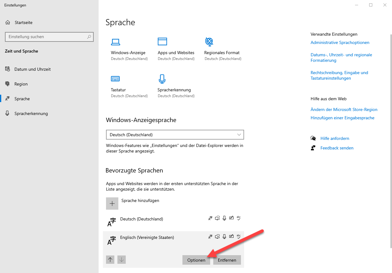 Tastatur Layout entfernen und Sprach/Regioneinstellungen behalten