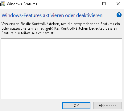 Windows Features aktivieren oder deaktivieren nur leeres Fenster