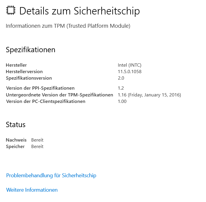 Kernisolierung / Speicherintegrität Aktivierung schlägt fehl
