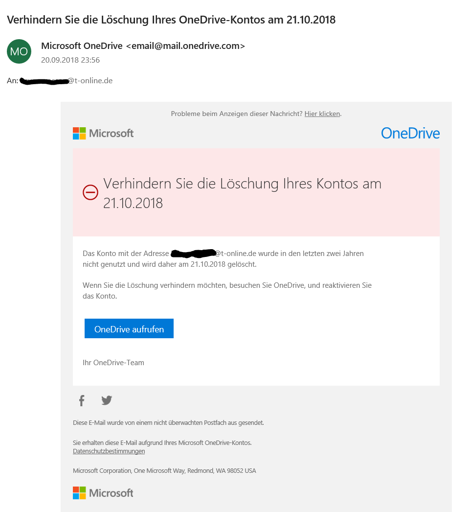 Verschickt OneDrive Phishing-Mails?