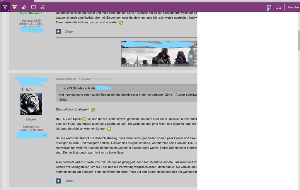 Edge Problem mit YouTube und der "Notizen" Funktion auf ACER Switch