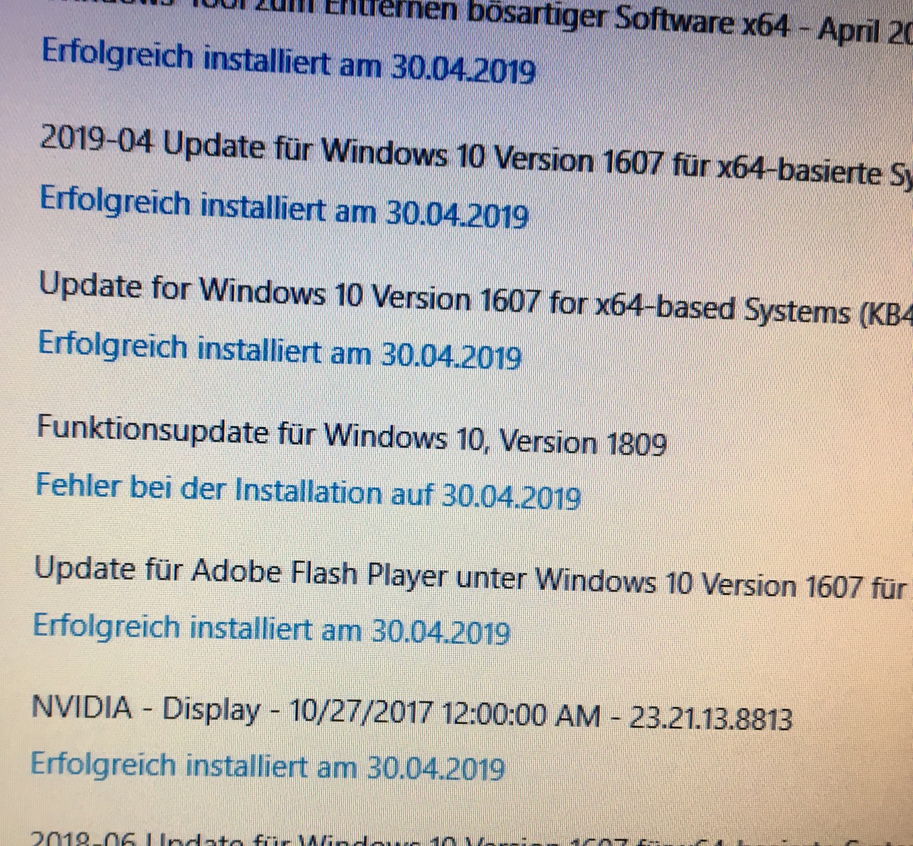 Abbruch des Updates aus April 2018