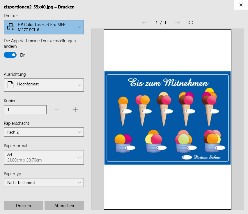 Druckdialog bei Fotos