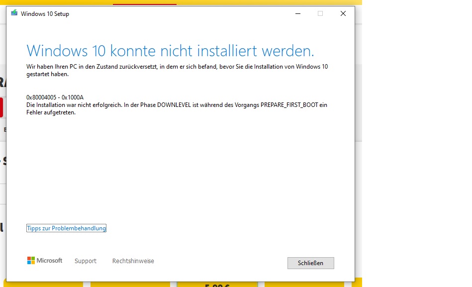 Windows Mai Update 2004 seit 6 Monaten nicht installierbar - immer 0x80004005