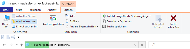 Suchtools fehlen im Explorer-Fenster