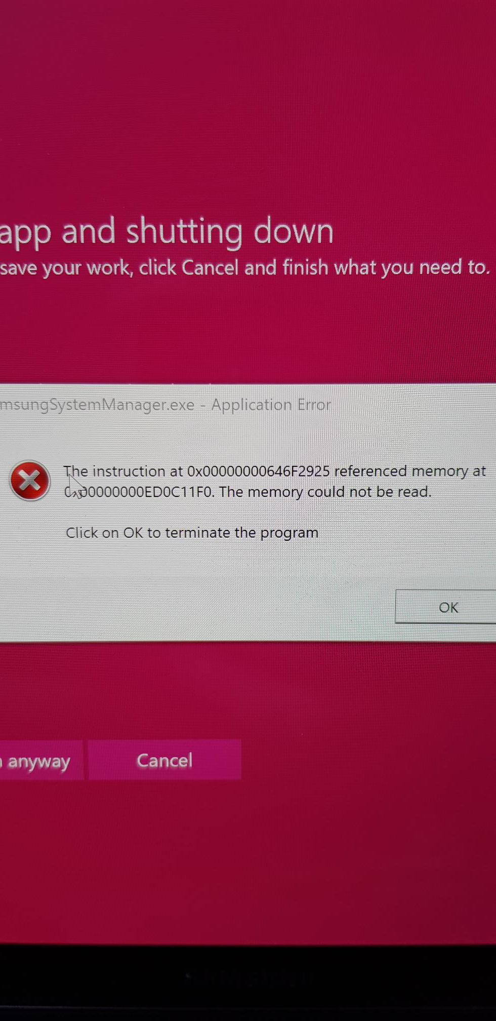 The instruction at 0x01764b69 referenced memory at 0x00000000. The memory could not be...