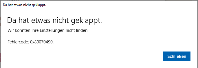 0x80070490 beim Hinzufügen eines Google Kontos