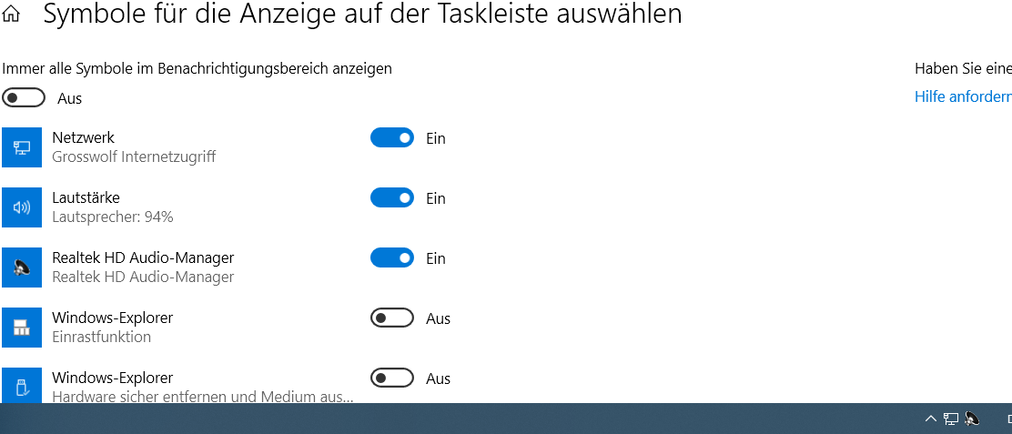 Taskleiste - Systray: Entweder Lautsprecher-Sybol oder Netzwerk-Symbol zu sehen, aber nie...