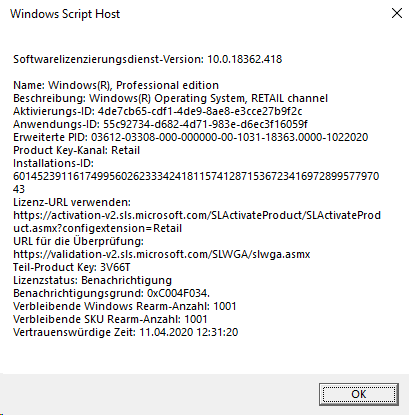 Windows 10 nach Hardwarewechsel nicht mehr aktivierbar trotz ehemaliger Retail Version und...