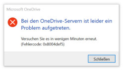 OneDrive Fehlercode 0x8004def5 - Bei dem OneDrive-Server ist leider ein Fehler aufgetreten