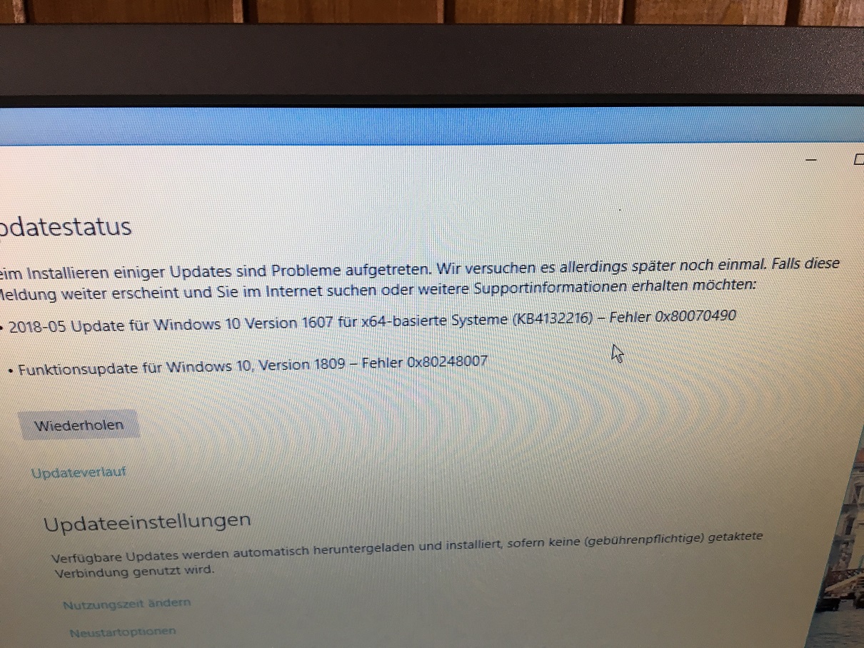 Abbruch des Updates aus April 2018