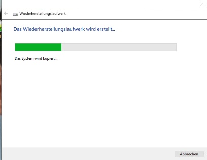 Wiederherstellungslaufwerk erstellen dauer