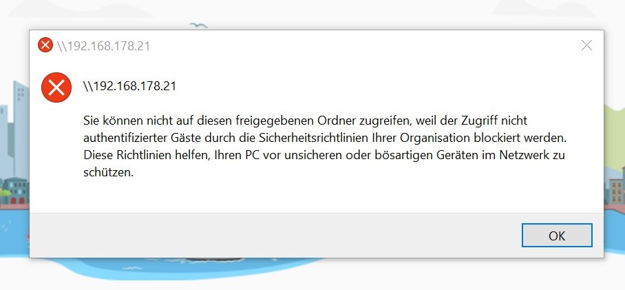 Kein Zugriff auf Netzwerklaufwerk über die IP. ... Nicht authentifizierter Gäste ... usw.