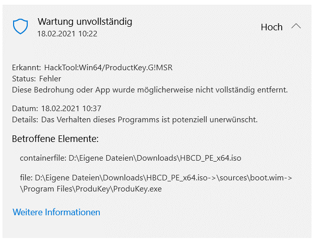 HackTool:Win64/ProductKey.G!MSR gefunden