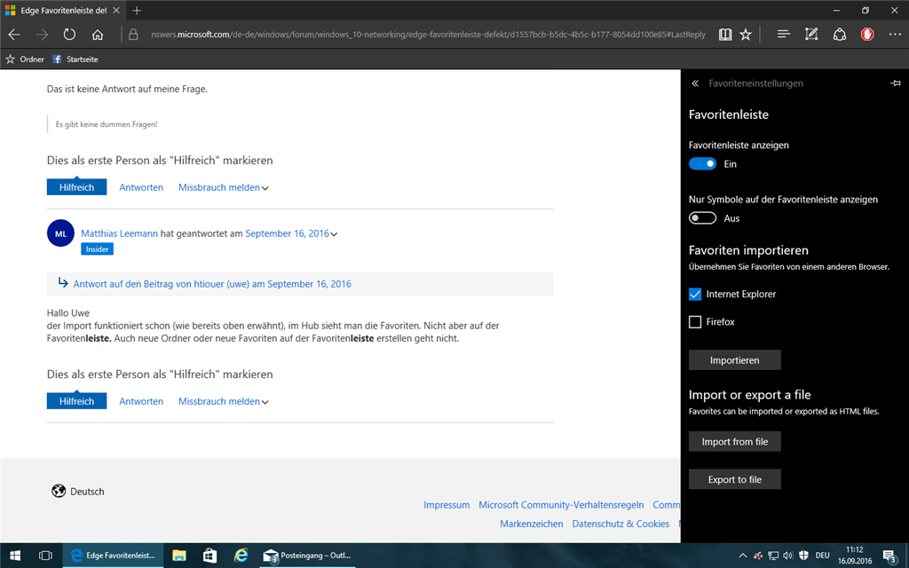 Edge Favoritenleiste defekt
